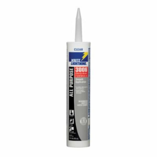 White Lightning W12001010 3600 All Purpose Adhesive Caulk, 10 oz Tube, Clear, Silicone Acrylic Latex Base