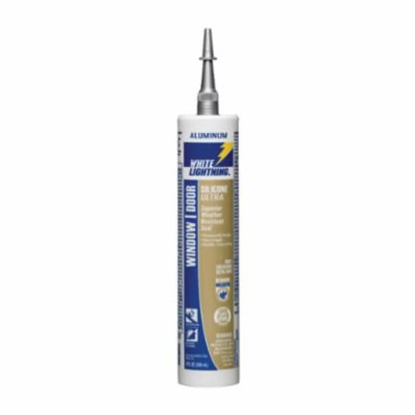 White Lightning W31104510 Silicone Ultra Window and Door Sealant, 10 oz Cartridge, Aluminum, Silicone Base