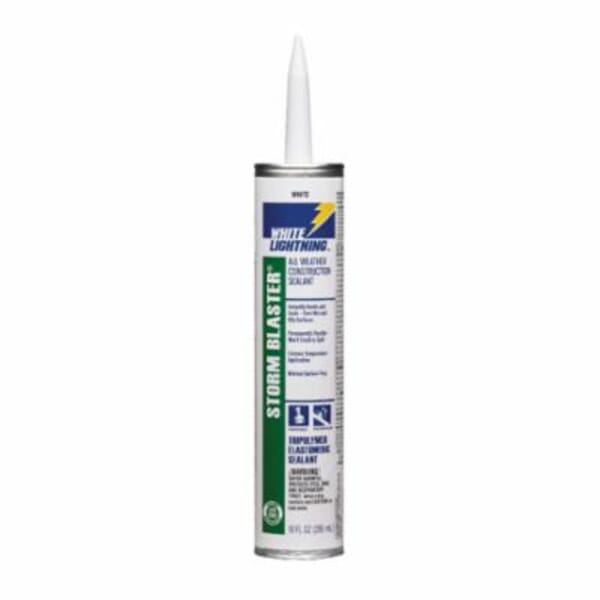 White Lightning W41000010 Storm Blaster Paintable Water Resistant Adhesive Sealant, 10 oz Can, White, Silicon Rubber Base
