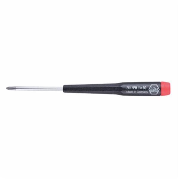 Wiha 26110 Screwdriver, #1 Phillips Point, Chrome Vanadium Molybdenum Steel Shank, 6.7 in OAL, Cadmium Free Plastic Handle, Hard Polished Chrome