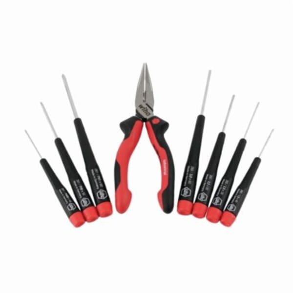 Wiha 26190 Precision Screwdriver Set, 8 Pieces, Chrome Vanadium Steel/Plastic Handle, Polished Chrome/Black Oxide Tipped