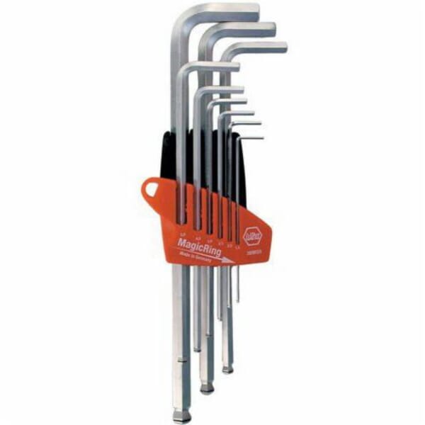 Wiha 66990 Long Key Set With Hang Hole, 9 Pieces, 1.5 to 10 mm Hex, L-Handle Handle, Chrome Vanadium Molybdenum Tool Steel, Polished Chrome