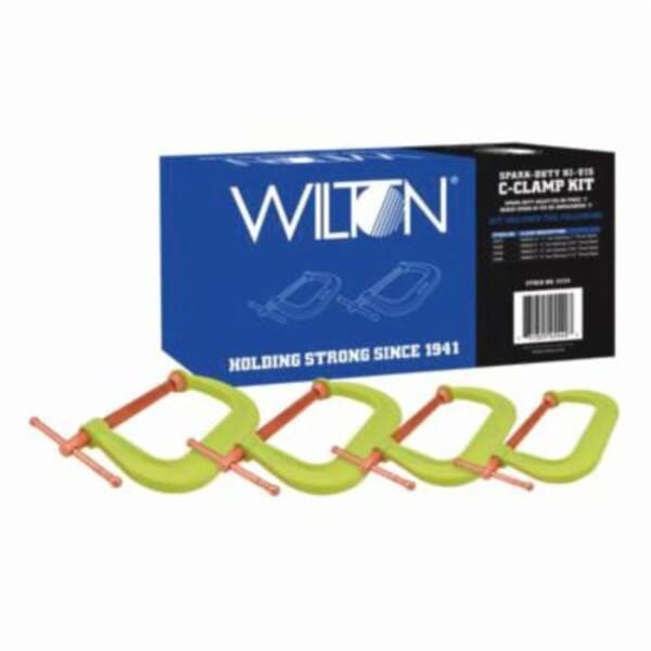 Wilton WL9-11114 Spark-Duty 400-CS Extra Deep Throat High Visibility Regular Duty C-Clamp Kit, 2 in, 2-3/4 in, 3-5/8 in, 4-1/2 in D Throat, 2 in, 4 in, 6 in, 8 in Jaw Opening, 1/2 in, 3/4 in, 3/4 in, 3/4 in Screw