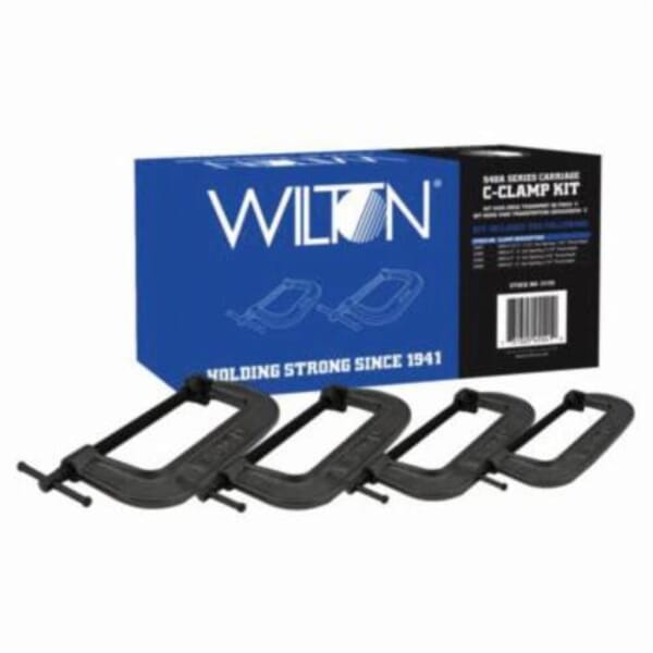Wilton WL9-11115 540A Carriage C-Clamp Kit, 1-3/4 in, 2-1/16 in, 2-3/4 in, 3-1/4 in D Throat, 0 to 2-1/2 in, 0 to 4 in, 0 to 6 in, 0 to 8 in Jaw Opening, 1/2 in, 5/8 in, 5/8 in, 3/4 in Screw