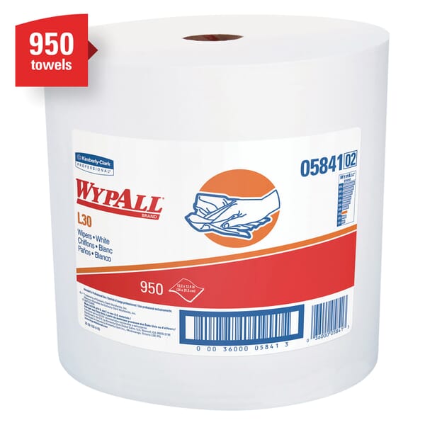 WypAll* 05841 L30 Exceptional Performance General Purpose Wiper, 13.3 x 12.4 in, 950 Sheets Capacity, Double Re-Creped, White