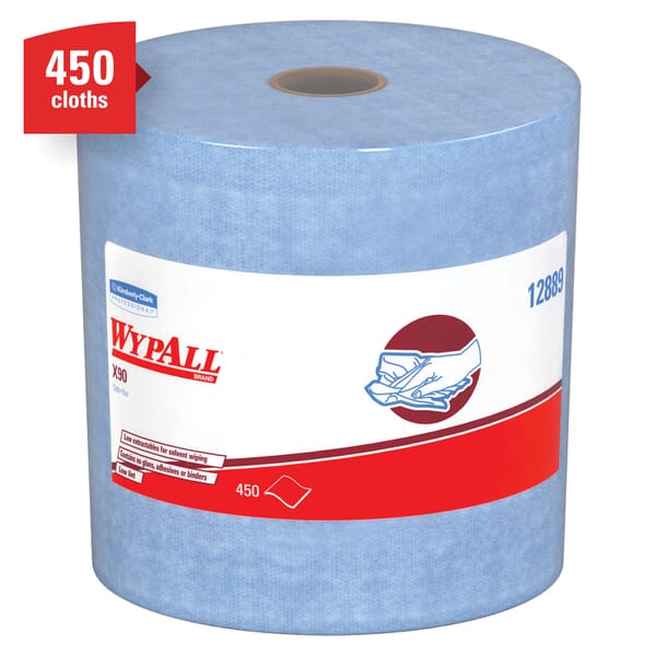 WypAll* 12889 X90 Low Lint Cleaning Cloth, 12.6 x 11.8 in, 450 Sheets Capacity, Hydroknit*, Denim Blue