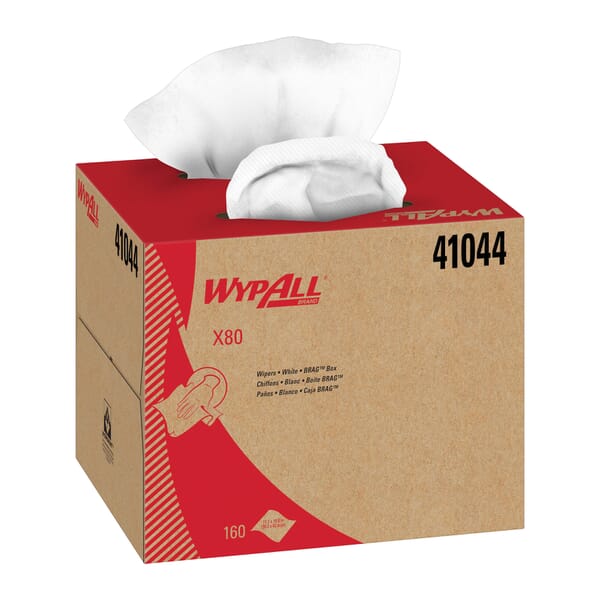 WypAll* 41044 X80 Cleaning Wiper, 16.8 x 12.5 in, 160 Sheets Capacity, Hydroknit*, White