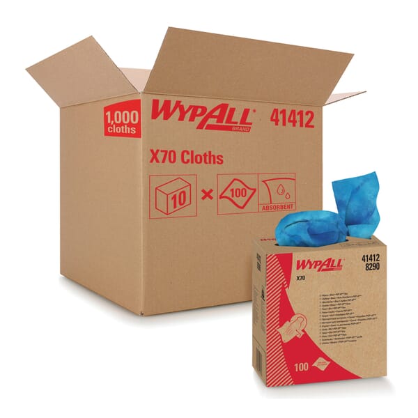 WypAll* 41412 X70 Long Lasting Reusable Cleaning Wiper, 9.1 x 16.8 in, 100 Sheets Capacity, Hydroknit*, Blue