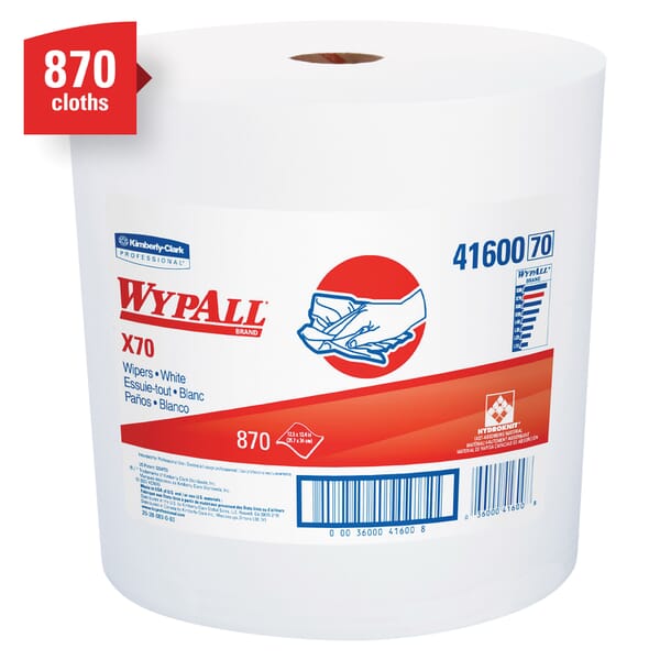WypAll* 41600 X70 Long Lasting Reusable Cleaning Wiper, 12.5 x 13.4 in, 870 Sheets Capacity, Hydroknit*, White