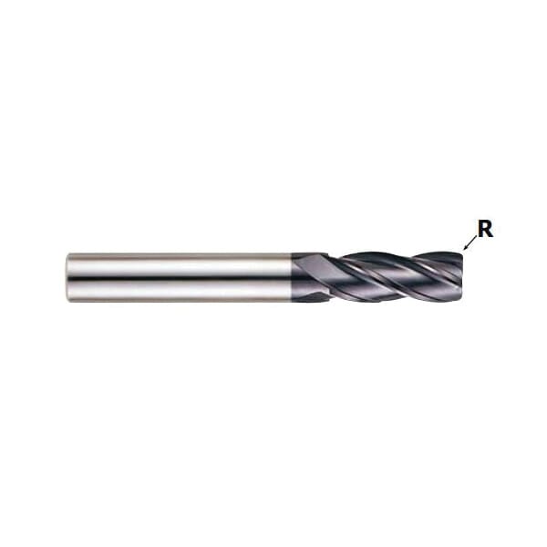 YG-1 X-POWER PRO GM639008 High Performance Stub Length Corner Radius End Mill, 1/8 in Dia Cutter, 0.01 in Corner Radius, 1/4 in Length of Cut, 4 Flutes, 1/4 in Dia Shank, 2-1/4 in OAL, Y-Coated