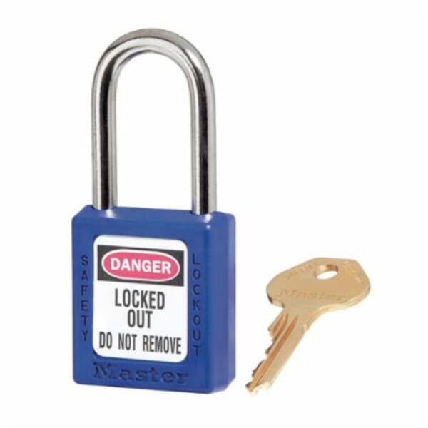Master Lock 410BLU Zenex 410 Lockout Padlock, Different Key, Blue, Thermoplastic Body, 1/4 in Dia x 1-1/2 in H x 25/32 in W Steel Shackle, 1-3/4 in L Body