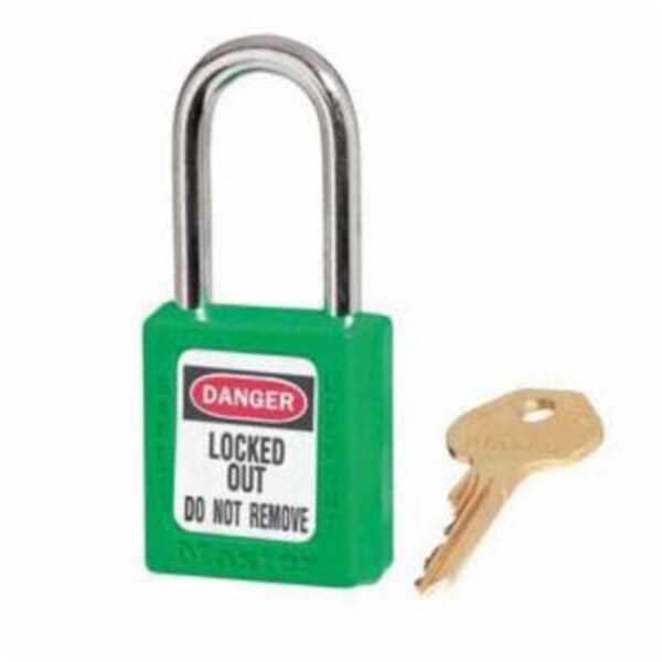 Master Lock Zenex 410 Lockout Padlock, Different Key, Thermoplastic Body, 1/4 in Dia x 1-1/2 in H x 25/32 in W Steel Shackle, 1-3/4 in Body