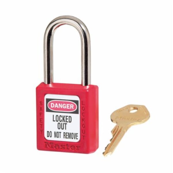 Master Lock 410RED Zenex 410 Lockout Padlock, Different Key, Red, Thermoplastic Body, 1/4 in Dia x 1-1/2 in H x 25/32 in W Steel Shackle, 1-3/4 in L Body