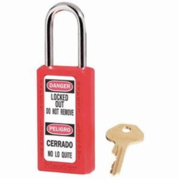 Master Lock 411LTRED Zenex 411 Lockout Padlock, Different Key, Red, Thermoplastic Body, 1/4 in Dia x 1-1/2 in H x 25/32 in W Hardened Steel Shackle, 3 in L Body