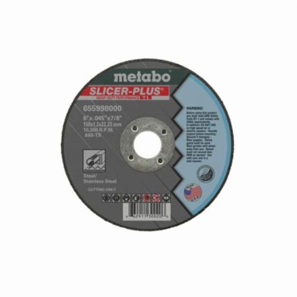 metabo 655998000 Slicer Plus Cut-Off Wheel, 6 in Dia x 0.045 in THK, 7/8 in Center Hole, 60 Grit, Aluminum Oxide Abrasive